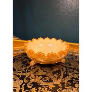 Antique Greentown Leaf & Bracket Chocolate Slag Glass Bowl c.1899